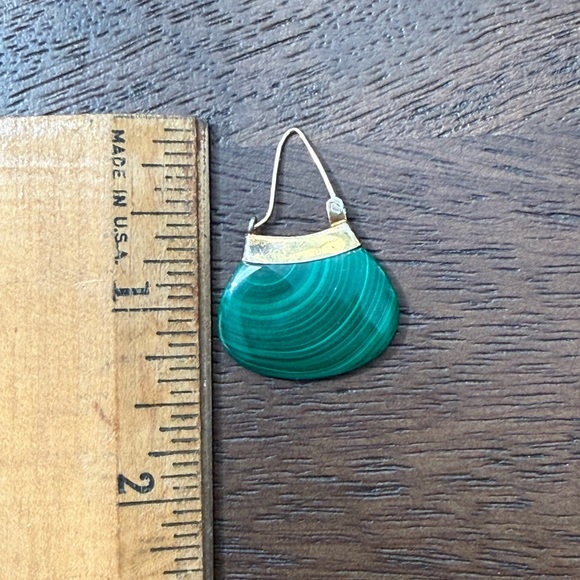 Natural malachite gold plated sterling silver drop earrings - Picture 6 of 7